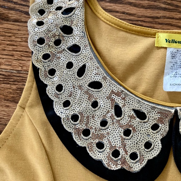 Modcloth mustard yellow Peter Pan sequin dress - Picture 3 of 4